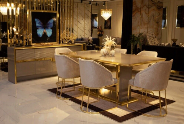 Table Set Suite Dining table 6 Chairs Luxury Style Furniture 8tlg Group Chest of drawers