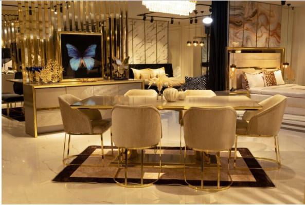 Table Set Suite Dining table 6 Chairs Luxury Style Furniture 8tlg Group Chest of drawers
