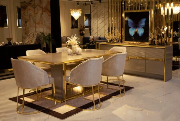 Table Set Suite Dining table 6 Chairs Luxury Style Furniture 8tlg Group Chest of drawers