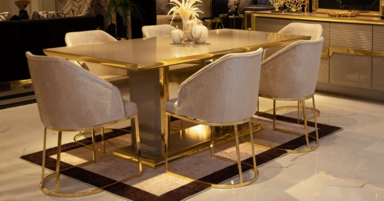 Table Set Suite Dining table 6 Chairs Luxury Style Furniture 8tlg Group Chest of drawers
