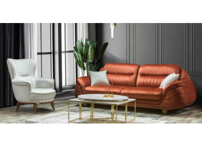 Sofa 3 Seater + Armchair Living room Sofa Sofas Armchair Fabric Furniture Luxury