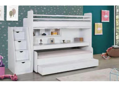 Children Bunk bed 3 Beds Loft bed Wood Youth Room Furniture Double bunk bed