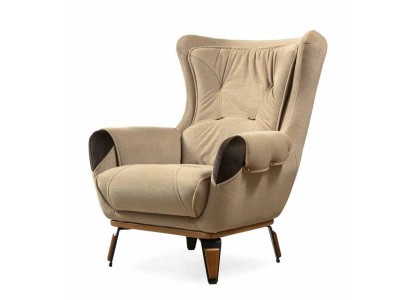 Armchair Seat Classic TV Living room Upholstery Single Seater Fabric Beige