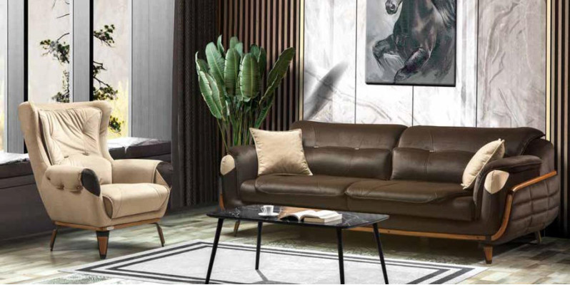 Armchair Seat Classic TV Living room Upholstery Single Seater Fabric Beige