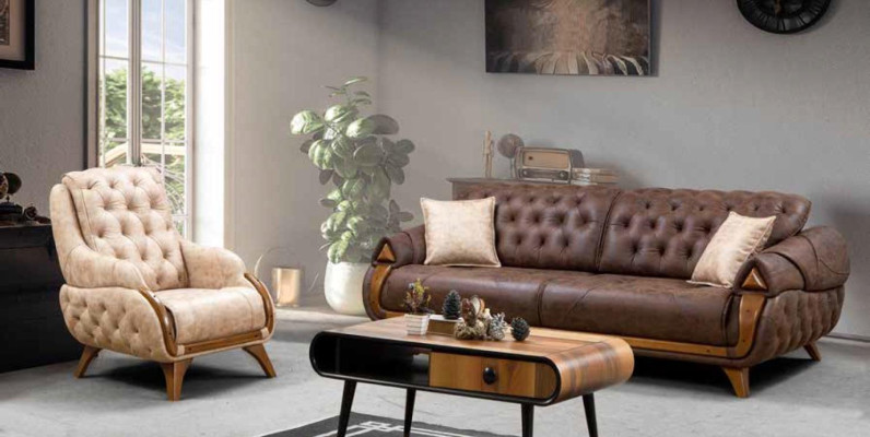 Three Seater Fabric Sofa Couch Upholstery Furniture Classic Living room Design