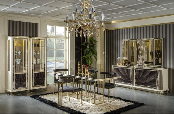 Dining set Set Complete e Suite 4x Chair Group Display case Sideboard 9 pieces