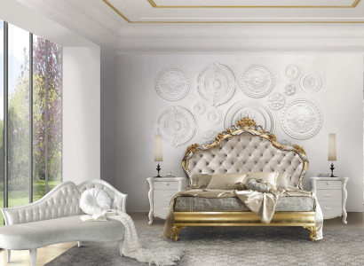 Bedroom luxury set 4 pieces. Bed + 2x bedside table + chaise longue design lounger