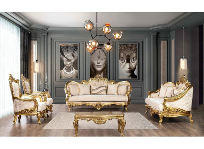 Golden sofa set Couch set 5 pieces with coffee table Chesterfield Baroque
