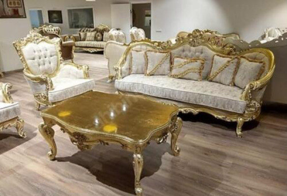 Golden sofa set Couch set 5 pieces with coffee table Chesterfield Baroque