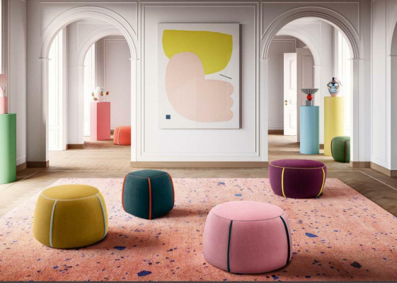 Oval Design Upholstery Stool Footstool Ottoman Seat Textile Padded Pufa
