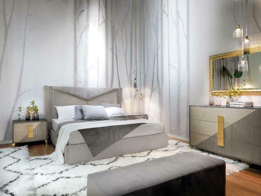 Bedroom Bed 2x Bedside table Beds 3pcs. Set Upholstery Italian Furniture new