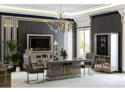 Elegant Dining room Set Gray Dining table 4x Chairs Sideboard Mirror 8pcs.