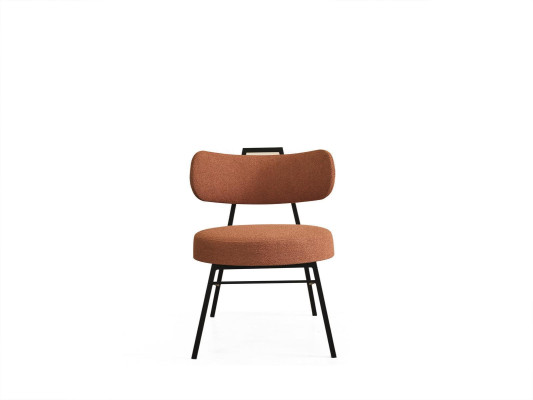 Modern round chair made from natural materials with textile upholstery