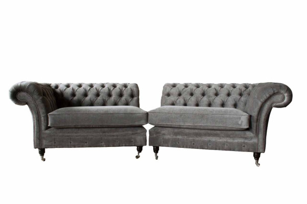 Chesterfield Four Seater Sofa 4 Seater Sofas Fabric Polyester Gray Furniture