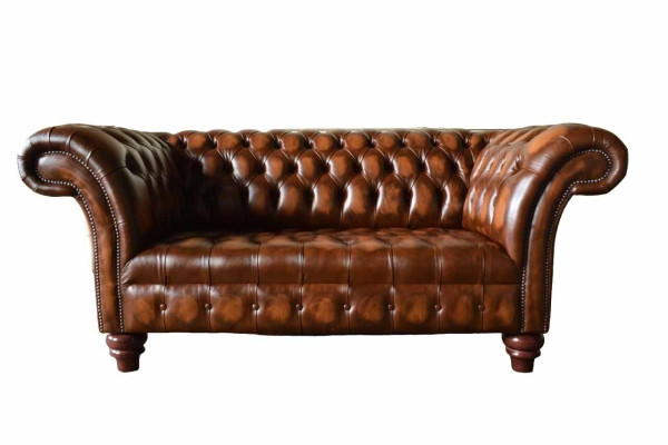 Chesterfield Luxury 2 Seater Couch Upholstery Sofa Two-seater 100% Leather Immediately
