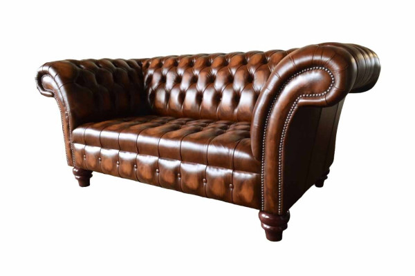 Chesterfield Luxury 2 Seater Couch Upholstery Sofa Two-seater 100% Leather Immediately