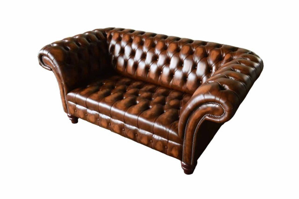 Chesterfield Luxury 2 Seater Couch Upholstery Sofa Two-seater 100% Leather Immediately