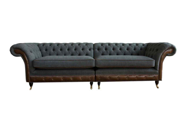 Design Chesterfield Fabric Couch Sofa 4 Seater Upholstery Gray Sofas new