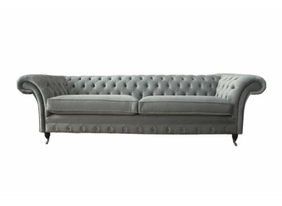 Sofa 4 Seater Couch Chesterfield Upholstery Seat Textile Gray Living room