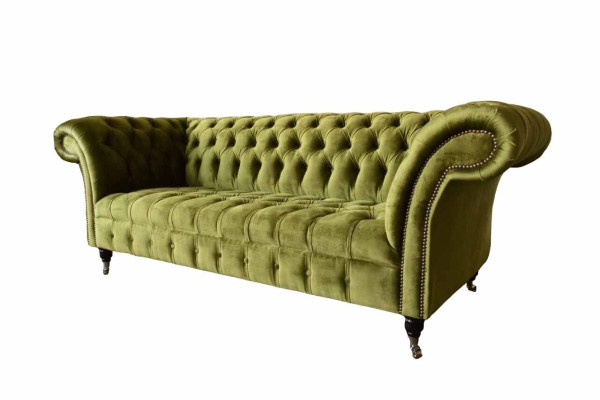 Design Chesterfield Sofa 3 Seater Green Couch Upholstery Sofas Living room