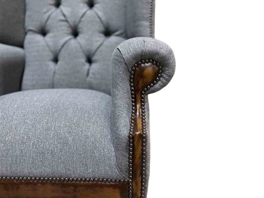 Wing Chair Chesterfield Armchair Couch 1 Seater Gray Fabric Textile new