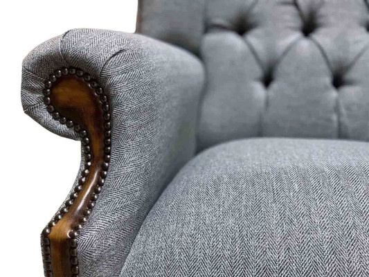 Wing Chair Chesterfield Armchair Couch 1 Seater Gray Fabric Textile new