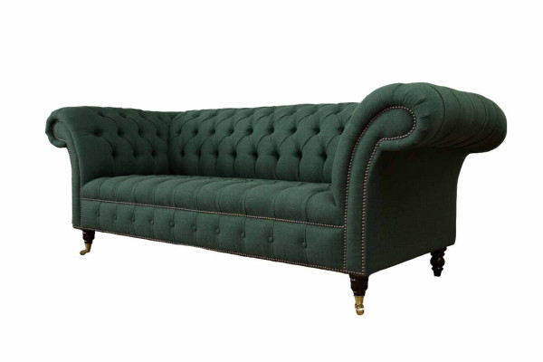 Three Seater Couch Textile Green Upholstery Furniture Chesterfield Sofas Couches