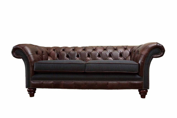 Brown Chesterfield English Classic R Style Sofa Couch 3 Seat Upholstery 230cm