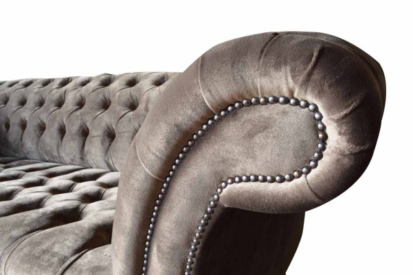 English Chesterfield Sofa Couch Office Furniture Three Seat Velvet 230cm Taupe