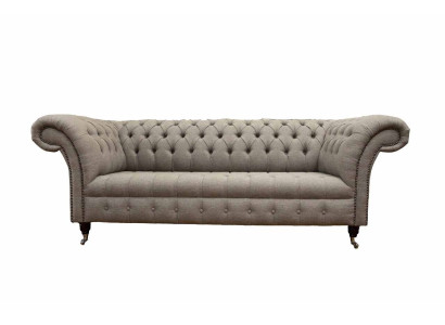 Beige Chesterfield English Classic R Style Sofa Couch 3 Seat Upholstery 230cm