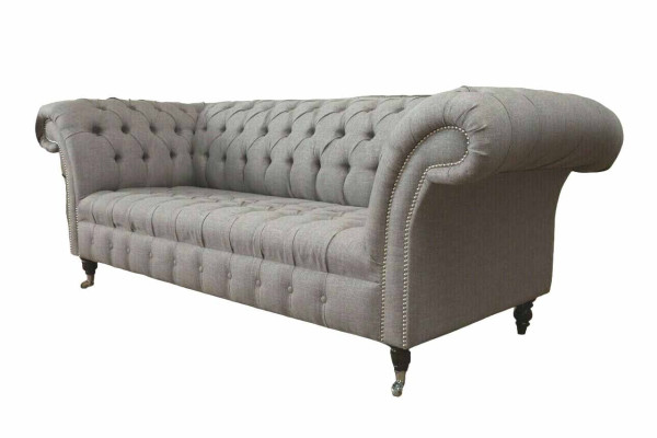 Chesterfield 3 Seater Upholstery Couch Sofa Couches Textile Modern Style Gray