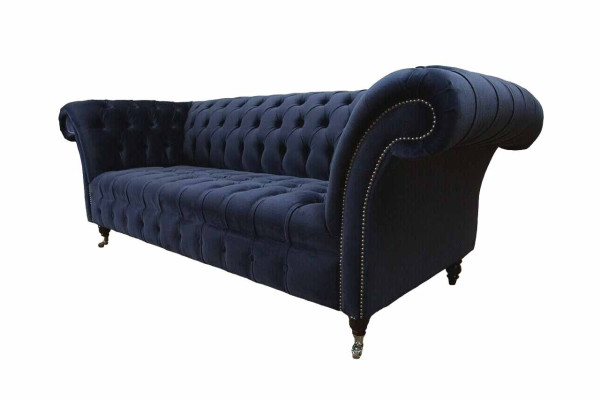 Luxury Sofa Three Seater Blue Fabric Textile Style Couch Sofas Couches Furniture