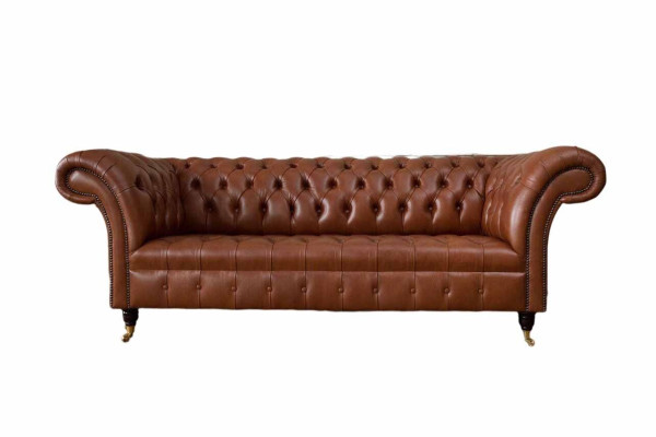 Chesterfield Sofa 3 Seater Brown Modern Upholstery Leather Living room Design