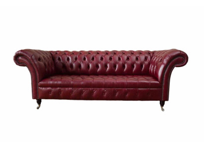 Chesterfield 3 Seater Leather Couch Upholstery Luxury Brown Sofa Furniture 230cm