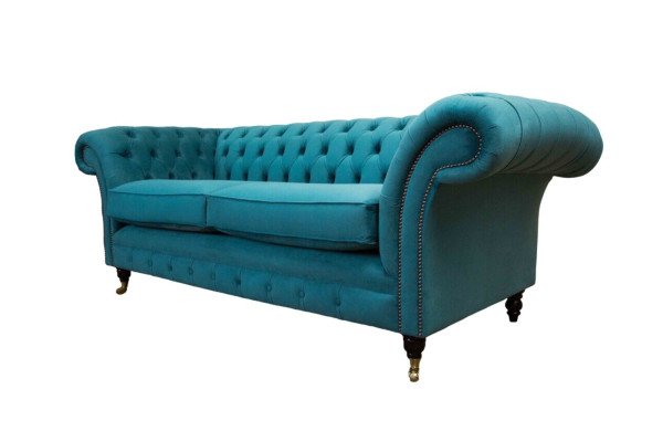 Chesterfield Three Seater Blue Fabric Living room Design Upholstery Sofa