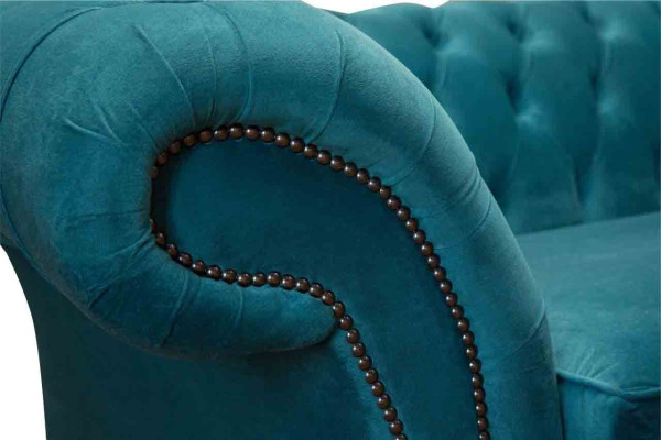 Chesterfield Three Seater Blue Fabric Living room Design Upholstery Sofa