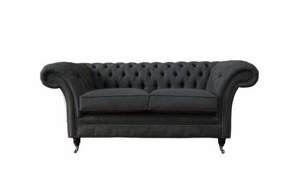 Chesterfield Sofa 2 Seater Couch Upholstery Fabric Couches Gray Textile new