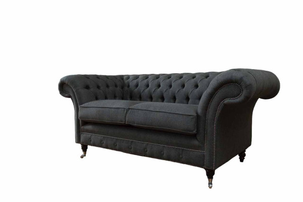 Chesterfield Sofa 2 Seater Couch Upholstery Fabric Couches Gray Textile new