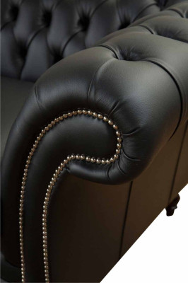 Sofa Luxury Textile Chesterfield Couch Sofas Upholstery 2 Seater Black Leather