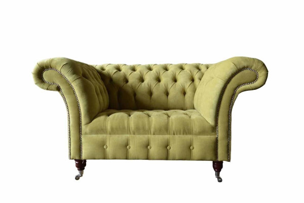 Chesterfield Armchair Textile Design Sofa Fabric Couch Sofas Upholstery Gray new
