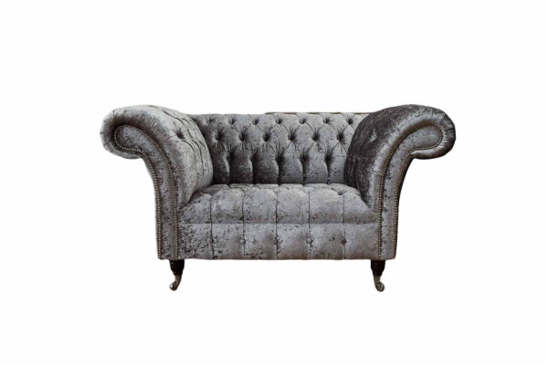 Chesterfield Armchair Design Upholstery Sofa Couch Chesterfield Textile Silver