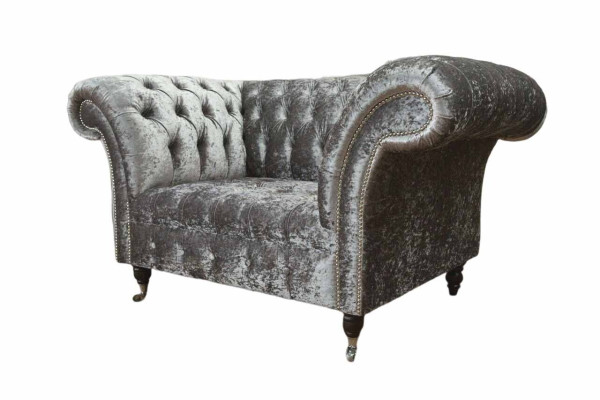 Chesterfield Armchair Design Upholstery Sofa Couch Chesterfield Textile Silver