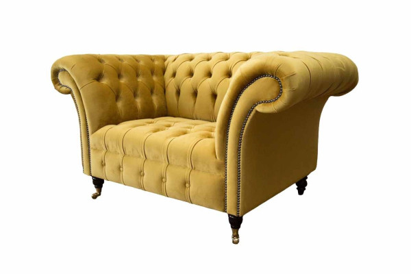 Chesterfield Yellow Armchair Couch Upholstery Luxury Textile Design Couches new