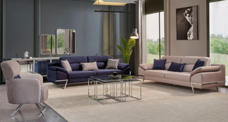 Luxury Sofa set 331 Seater Three Seater Sofa Armchair Fabric Blue Modern