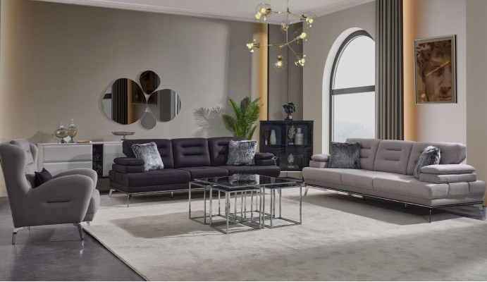 Luxury Sofa set 331 Seater Three Seater Sofa Armchair Fabric Gray Modern