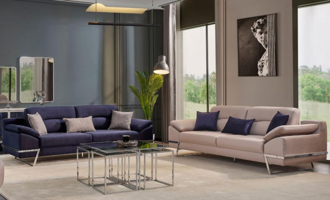 Three Seater Suite Sofa set 33 Seater Fabric Luxury Blue Set Sets