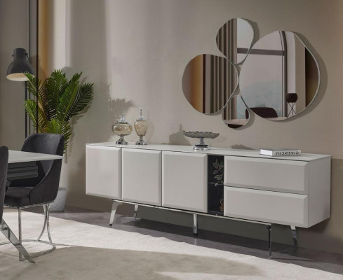 Sideboard with Mirror Chest of drawers White Console Table Modern Wood Set