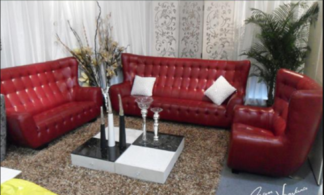 Sofa set Chesterfield Armchair Sofa Set 3-piece leather sofa red modern