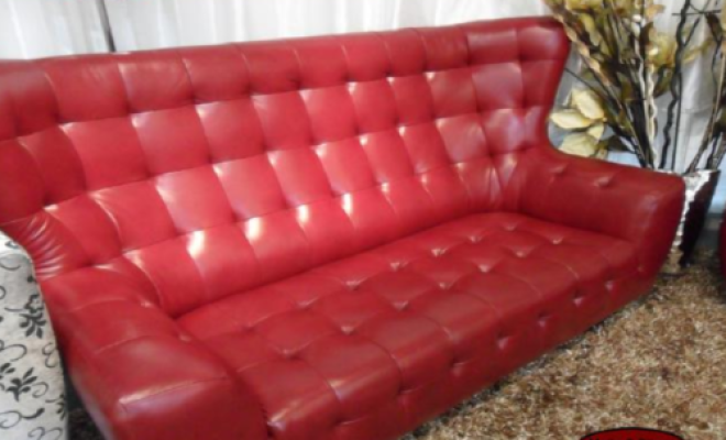 Sofa set Chesterfield Armchair Sofa Set 3-piece leather sofa red modern
