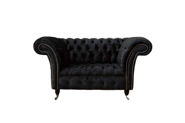 Chesterfield Armchair Design Upholstery Couch Black Textile Fabric Lounge
